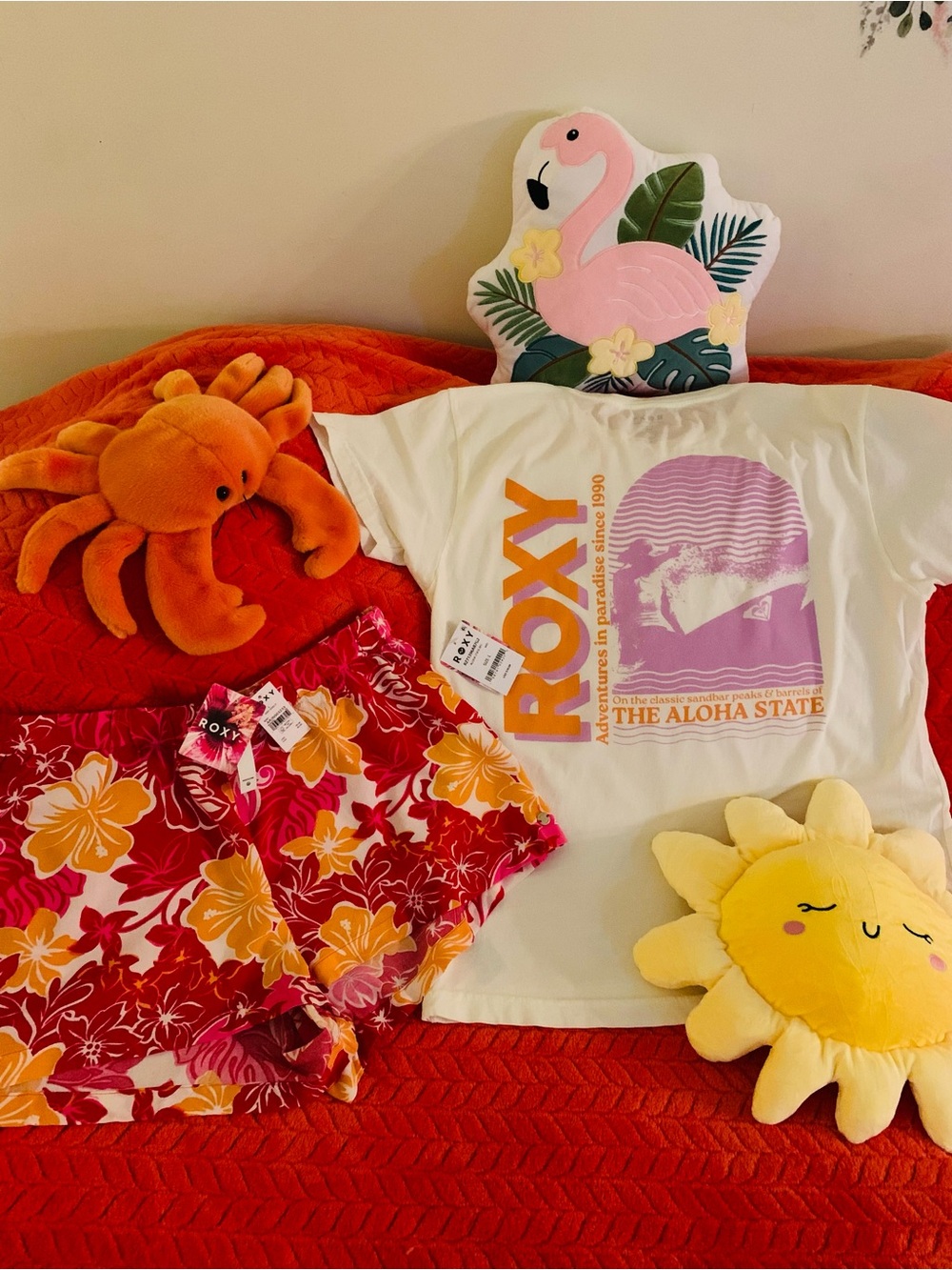Roxy Tropical Surf Print Tee & Shorts Set Women’s Size Large Vacation Outfit